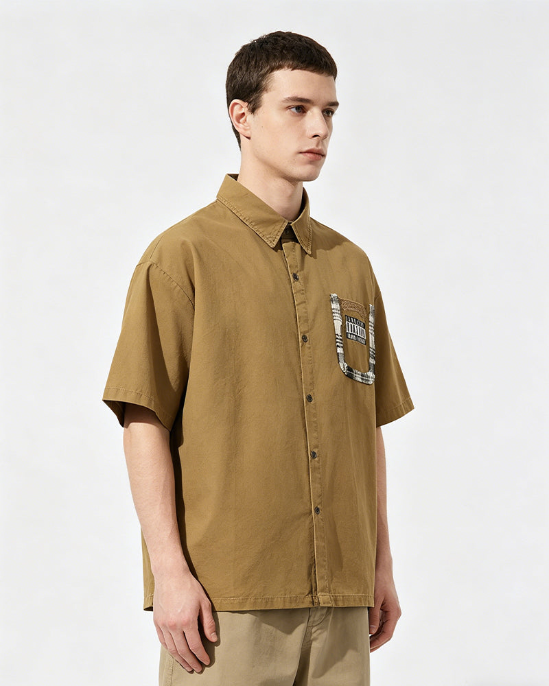 Retro patchwork casual shirt
