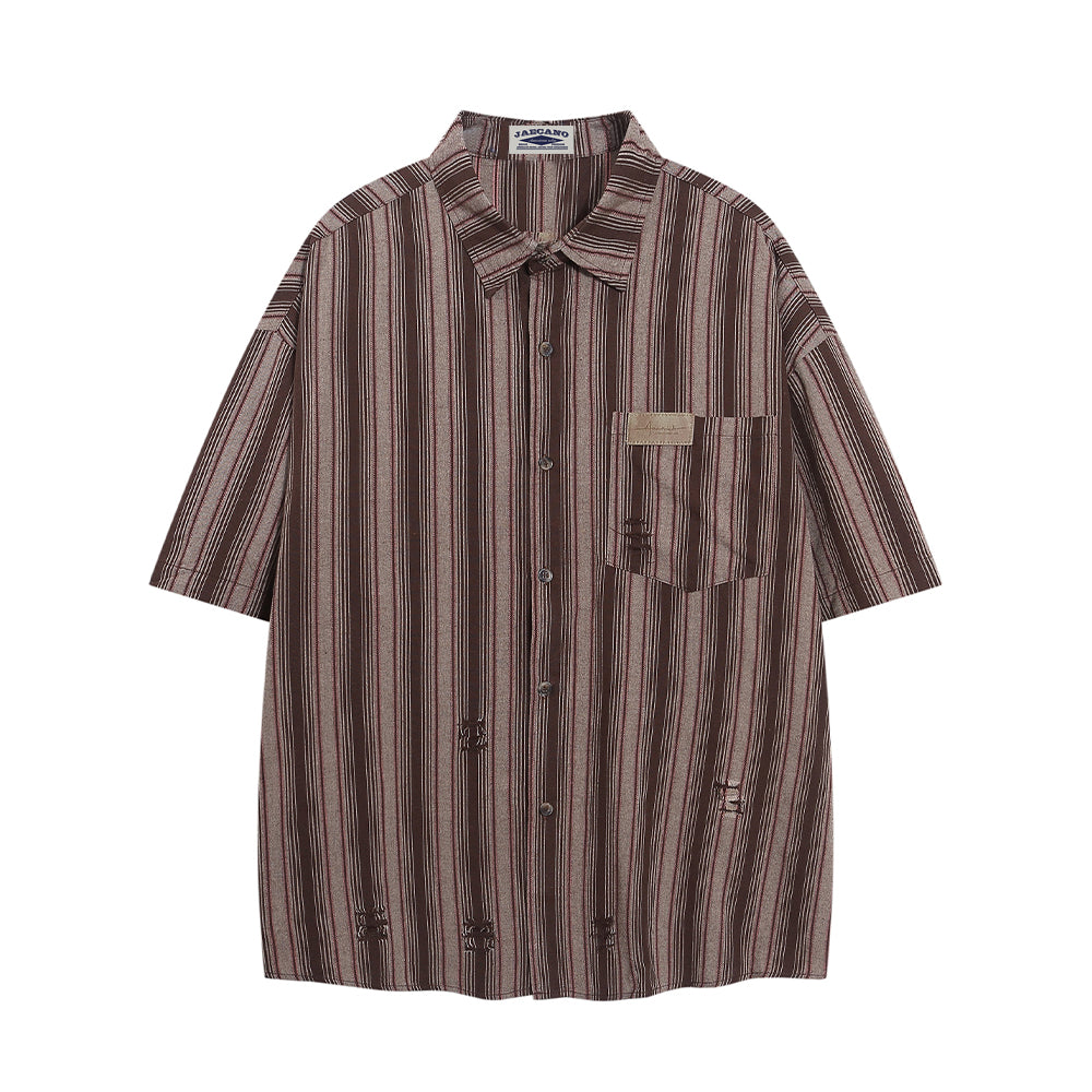 American retro vertical striped short shirt