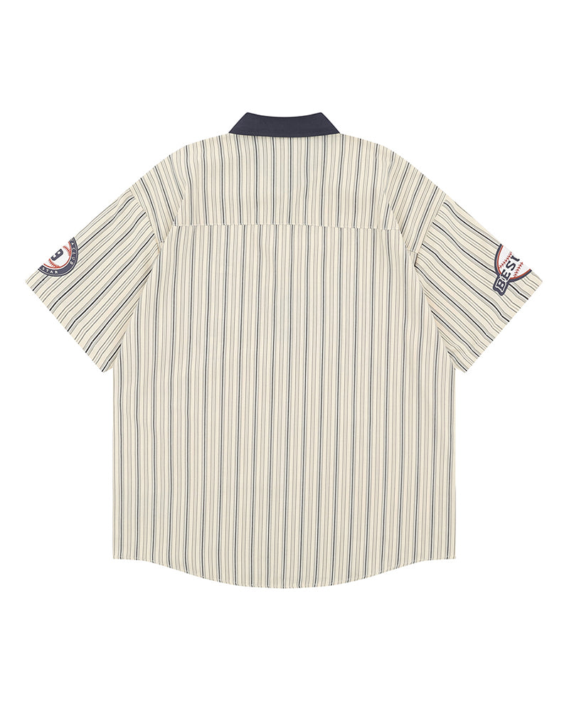 레트로 세로줄무늬 반팔셔츠