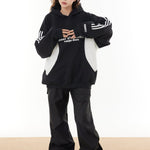 復古拼接撞色連帽衛衣