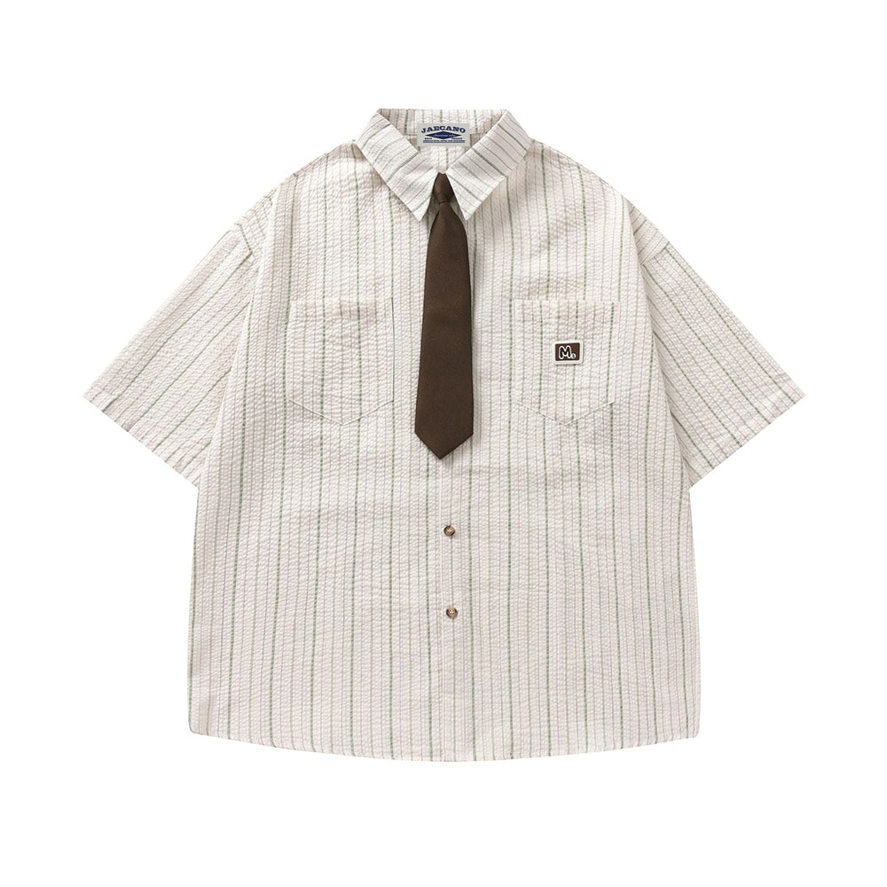 Retro striped shirt with tie