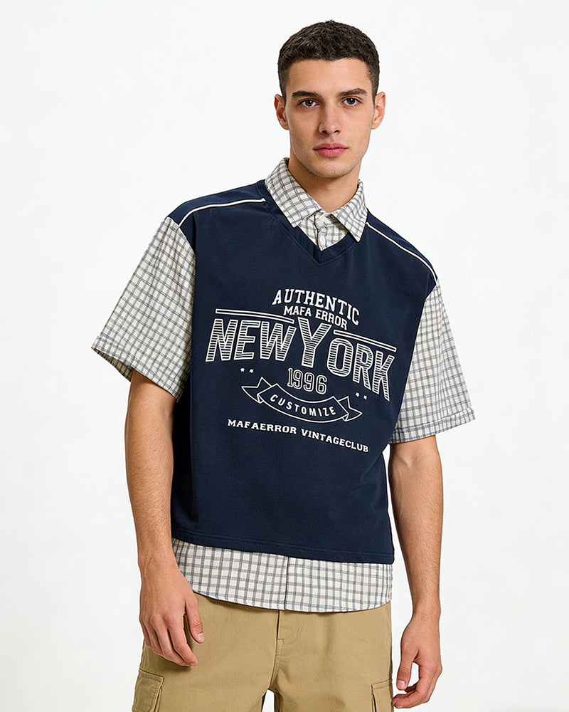 假兩件拼接短袖