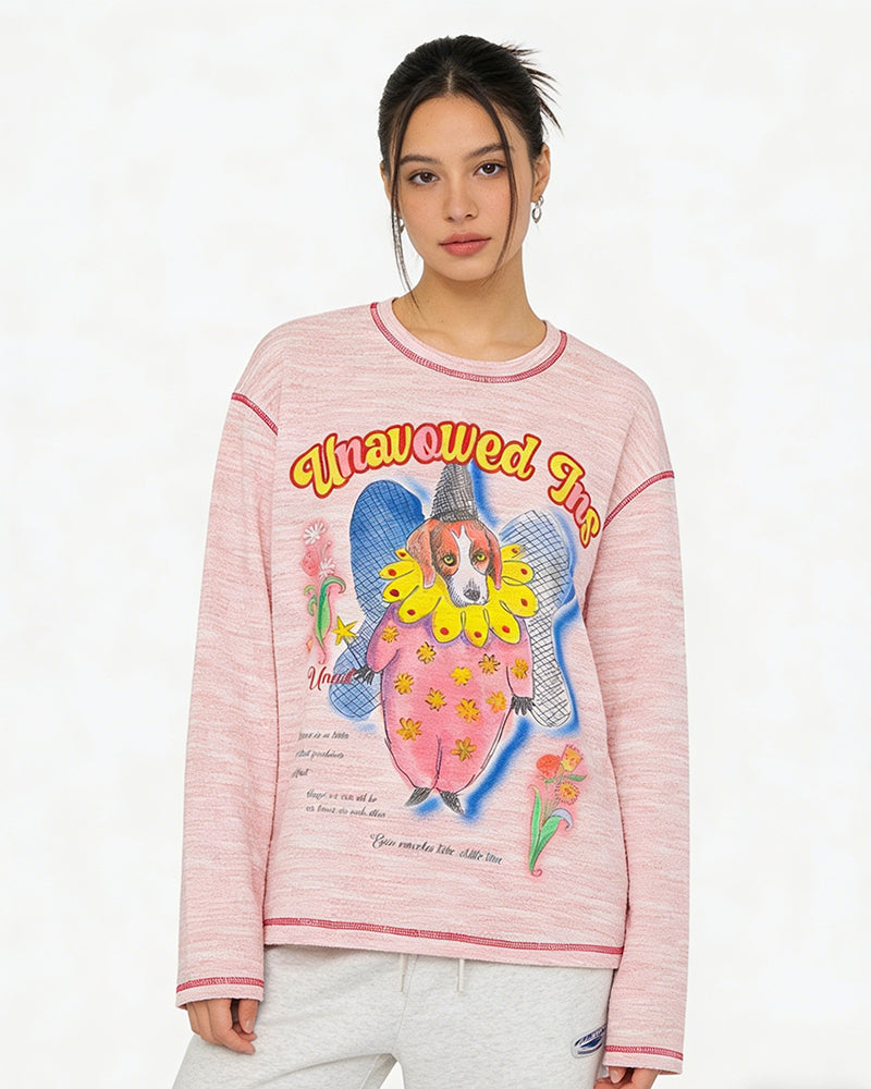 재미있는 패턴의 루즈핏 긴팔 티셔츠