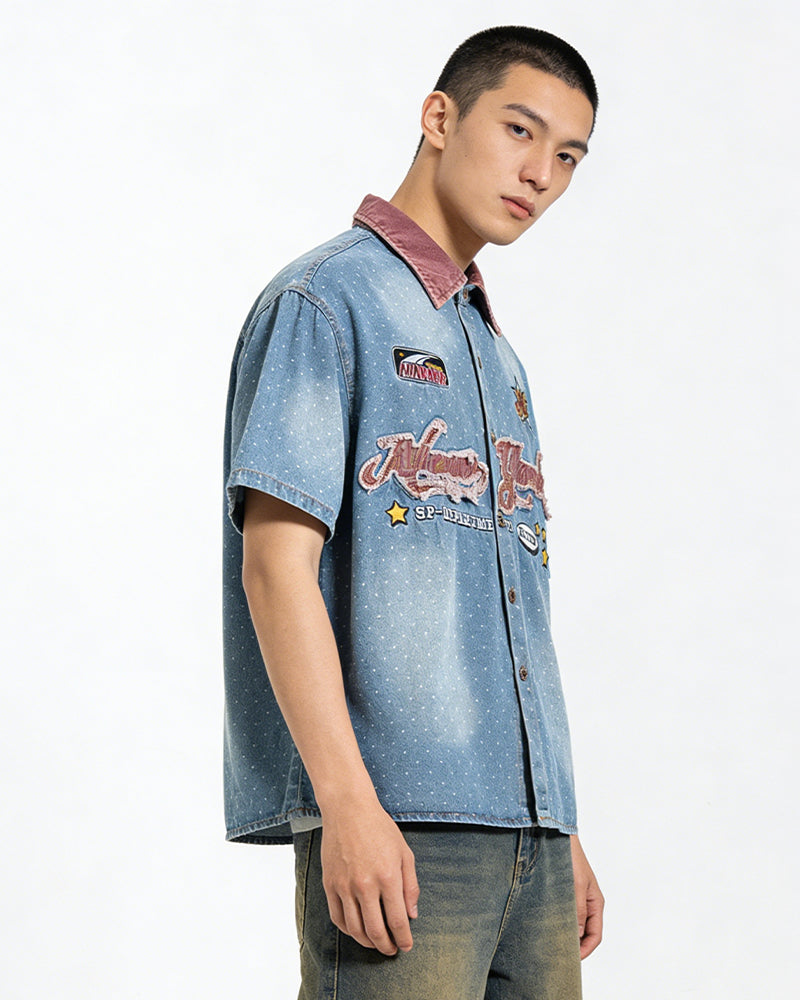 水洗波點短袖襯衫