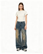 Washed distressed straight leg pants
