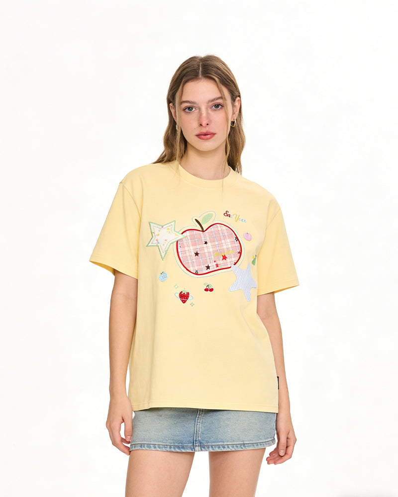 格紋蘋果貼布短袖