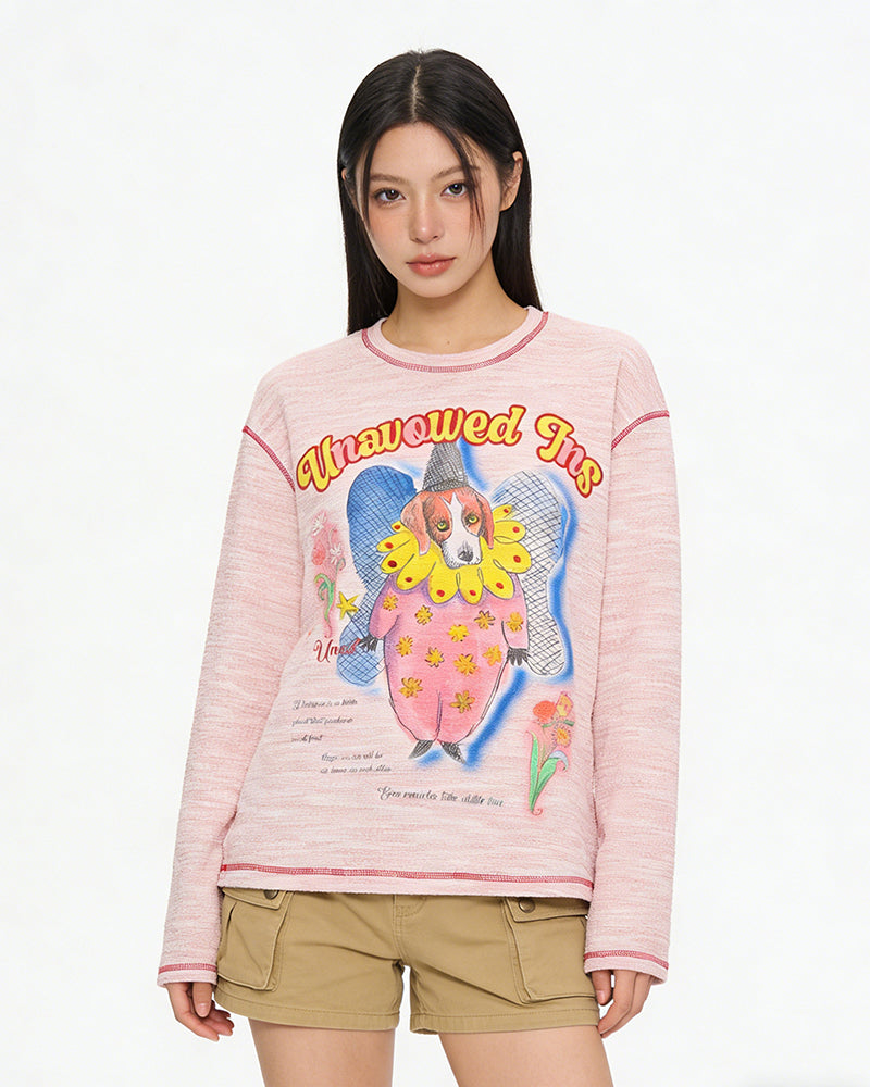 재미있는 패턴의 루즈핏 긴팔 티셔츠