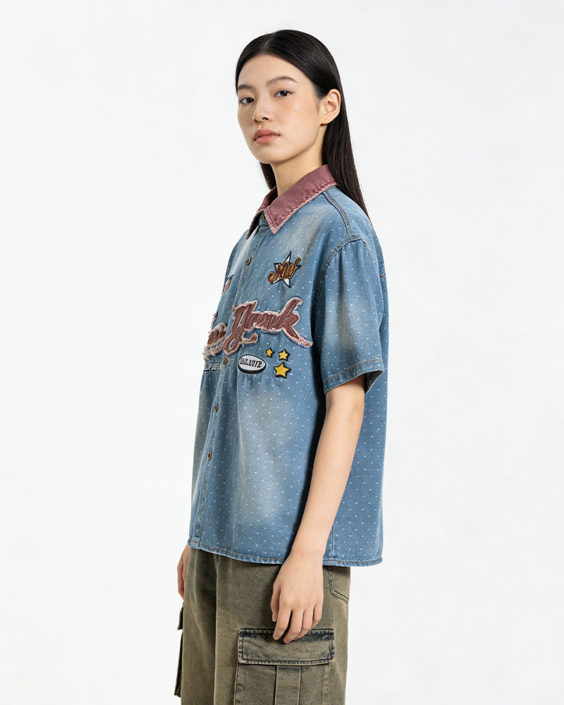 水洗波點短袖襯衫