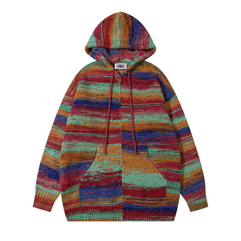 retro striped hooded cardigan 