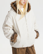 Hooded cotton-padded jacket with fur collar