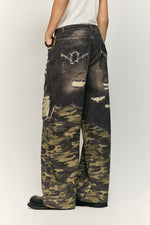 拼接寬鬆牛仔褲