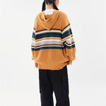 復古撞色條紋連帽衛衣