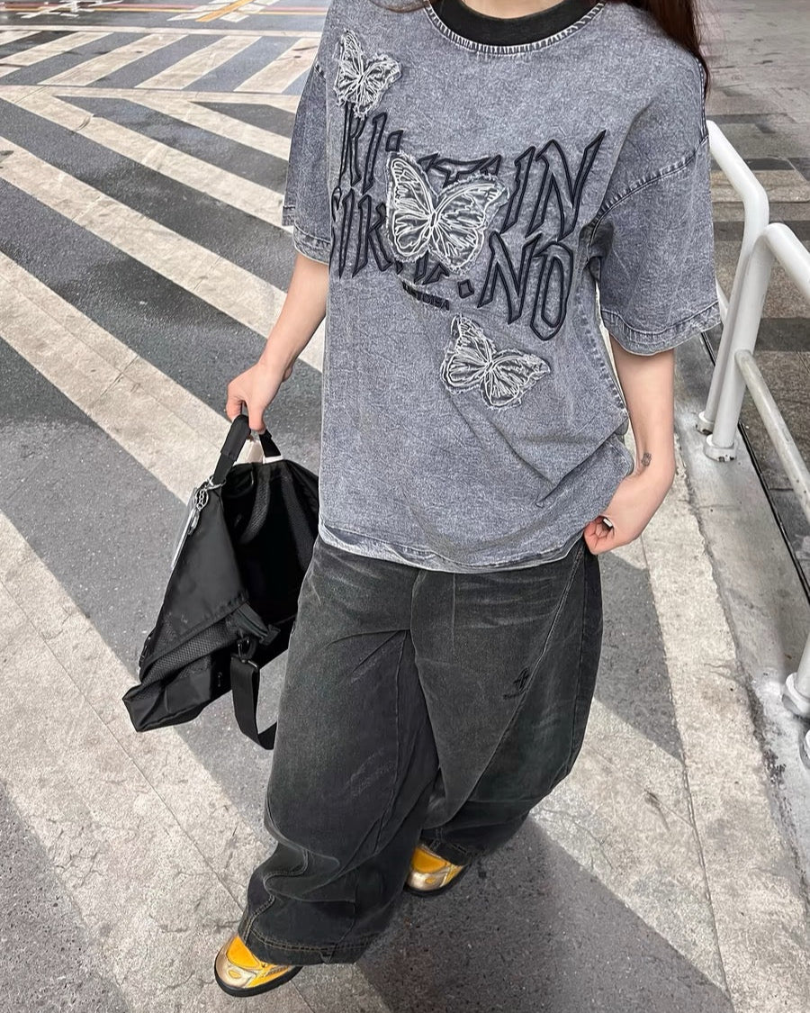 做舊綉花牛仔短袖