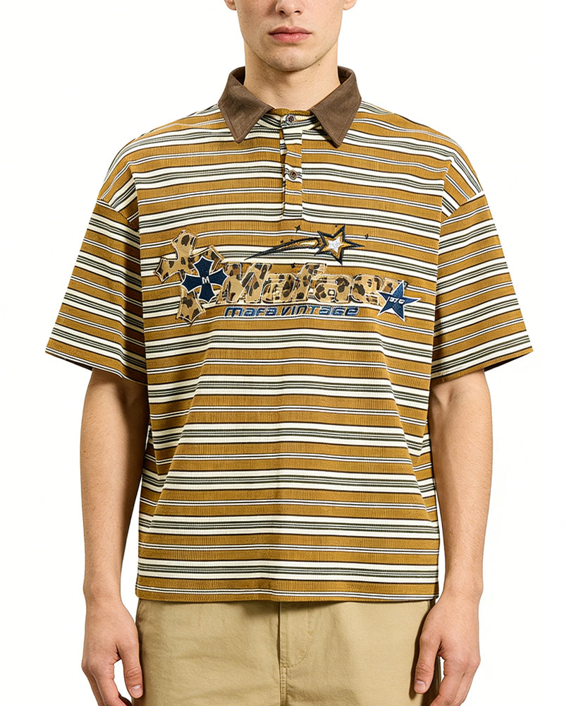 復古撞色條紋短袖