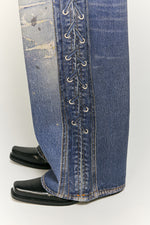 復古水洗破洞牛仔褲