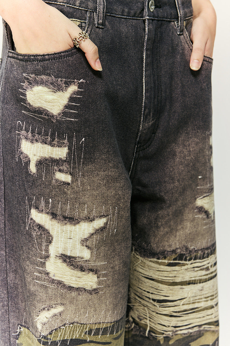 patchwork loose jeans