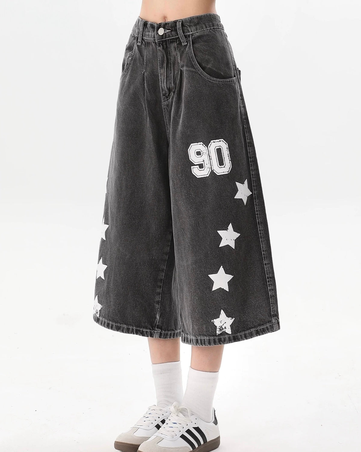 Vintage washed denim shorts