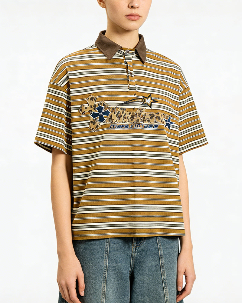 復古撞色條紋短袖