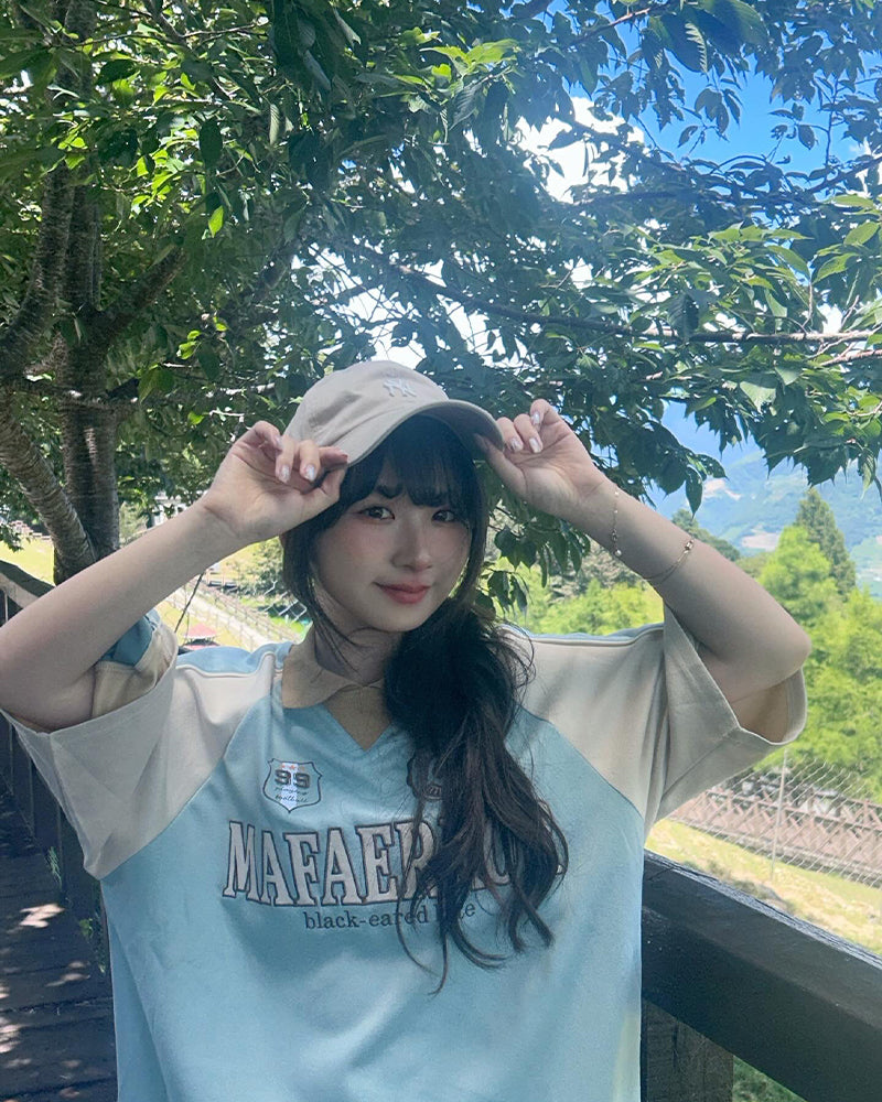 아메리칸 레트로 래글런 반소매
