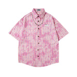 休閑格子短袖襯衫