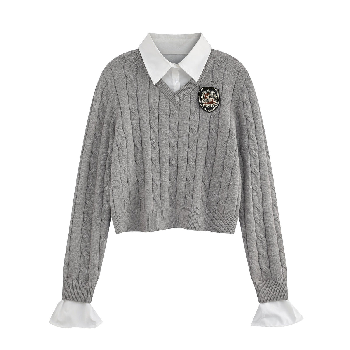 Preppy style fake two-piece lapel sweater (women's style)