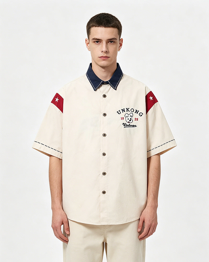 Contrast Color Puppy Short Sleeve Shirt