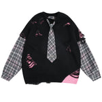 Retro patchwork fake two-piece knitted sweater