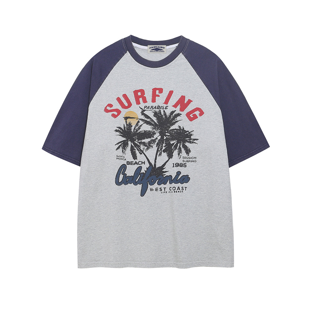 Retro contrast raglan short sleeves