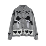 Retro cute bow cardigan sweater
