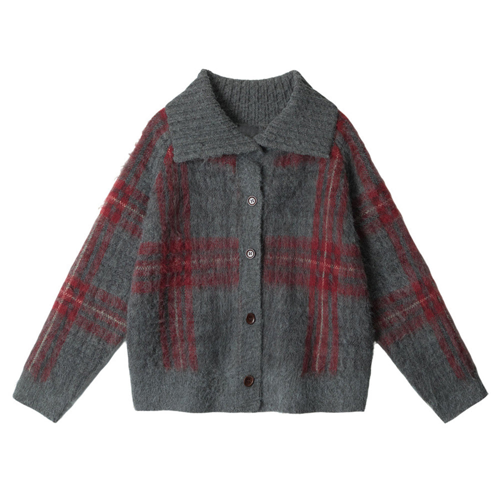 Plaid lapel short jacket