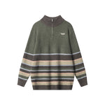 復古撞色條紋圓領針織衫