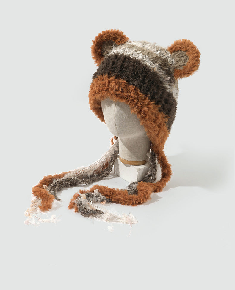 patchwork plush warm hat