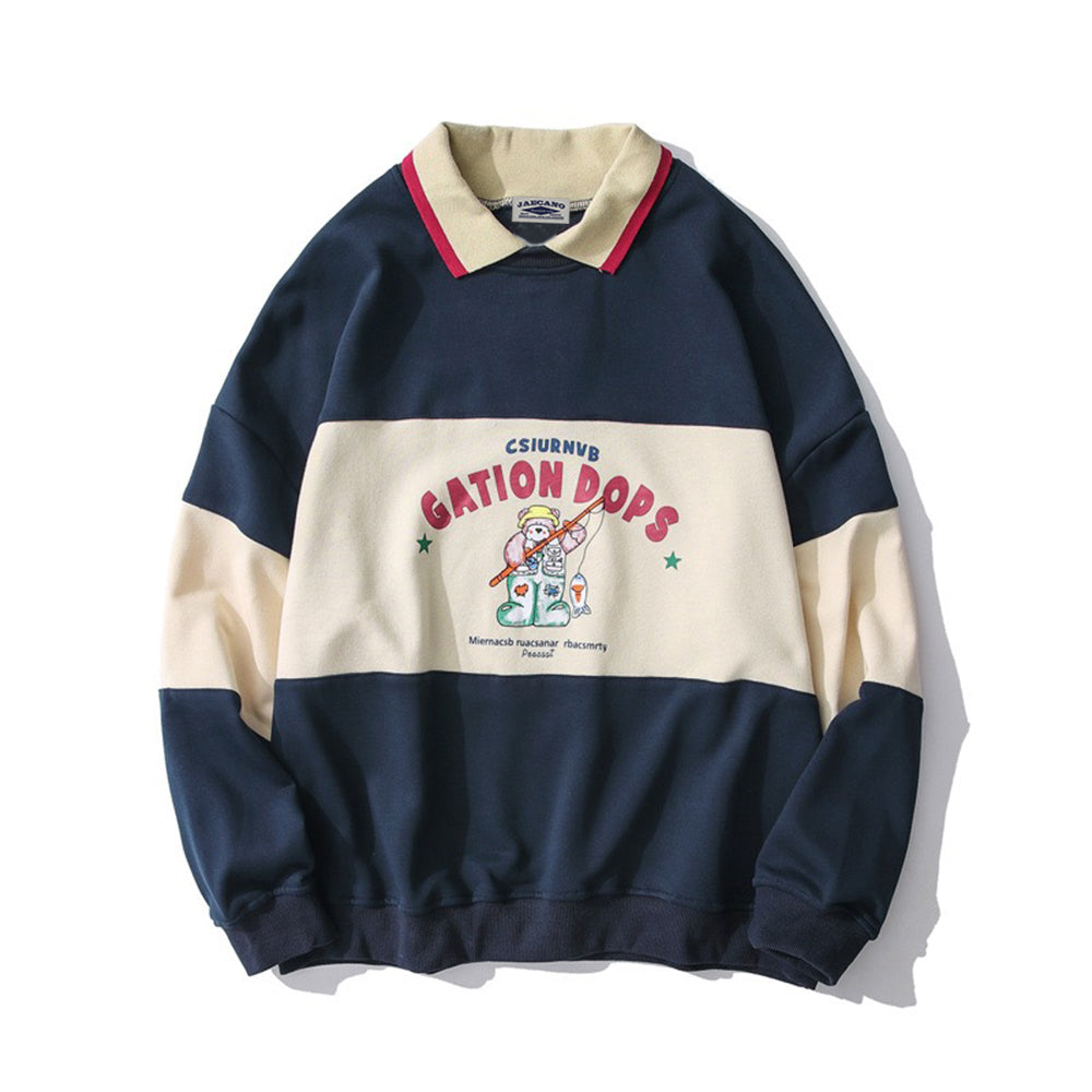 American Retro Color Block Bear Sweatshirt