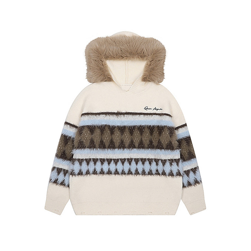 條紋連帽針織衫