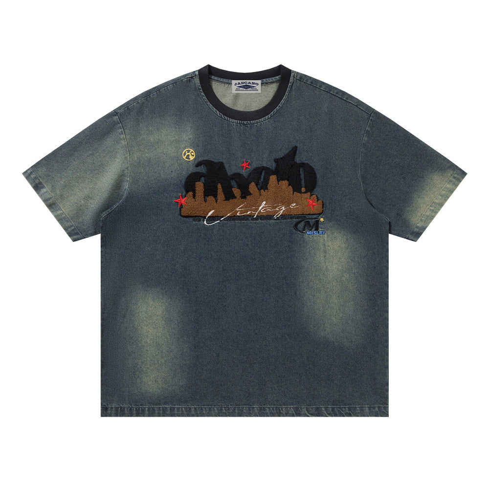 復古做舊水洗短袖