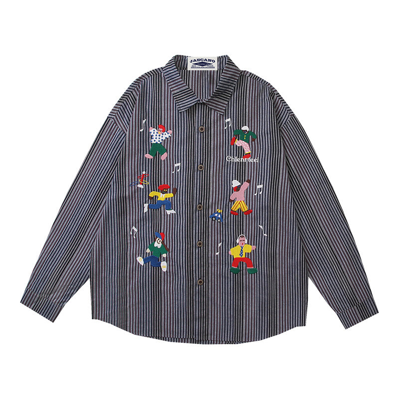 Fun cartoon embroidered striped shirt