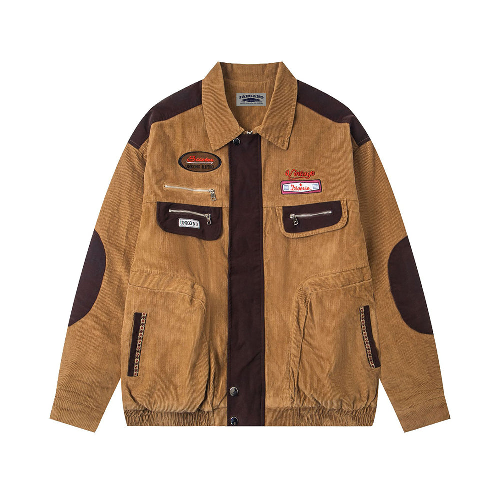 Retro color-blocked lapel coat