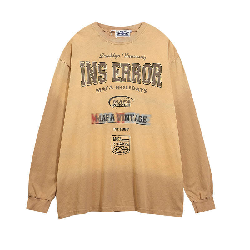 Retro distressed round neck printed sweatshirt