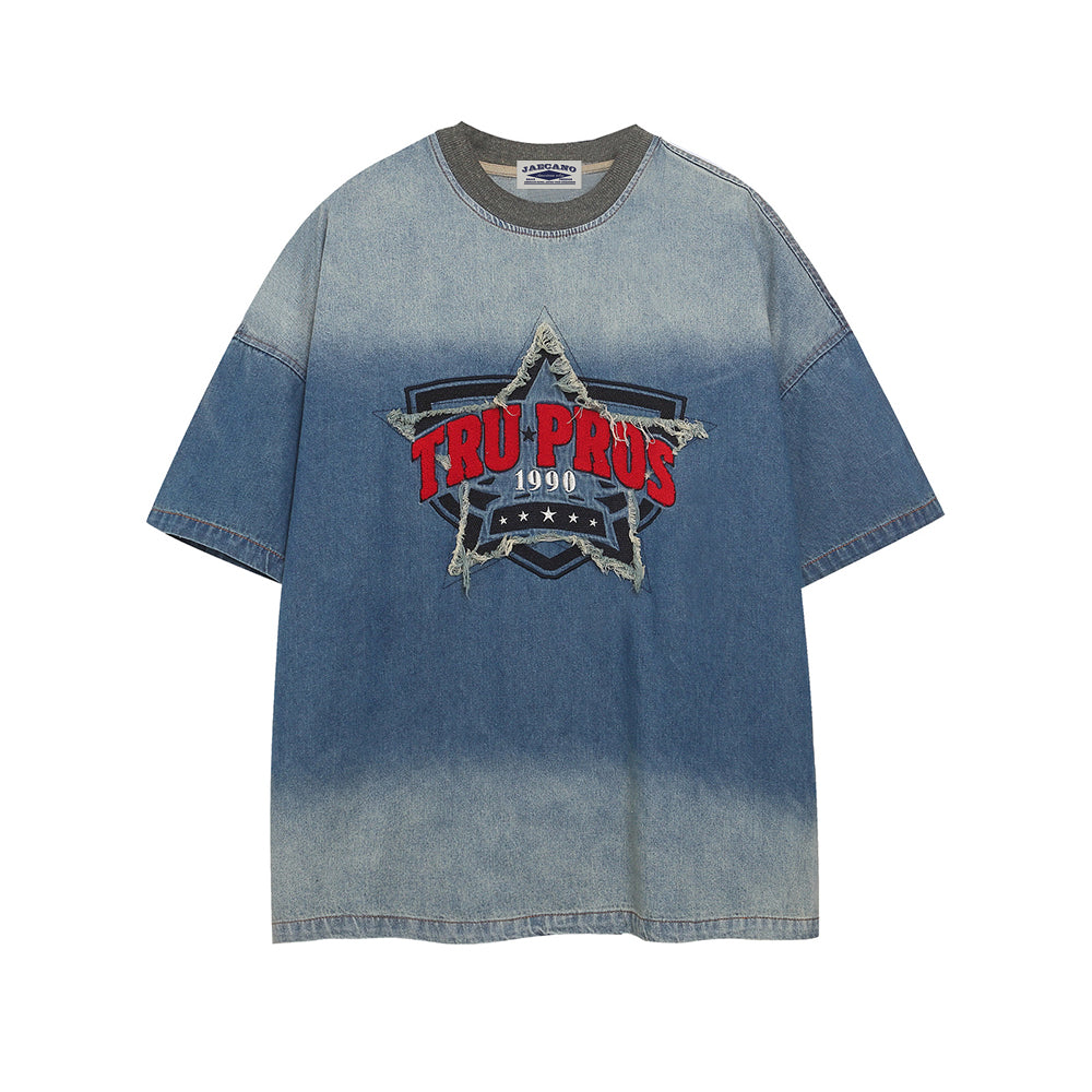 Star Letter Denim Short Sleeve