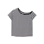 Off-shoulder striped short sleeves