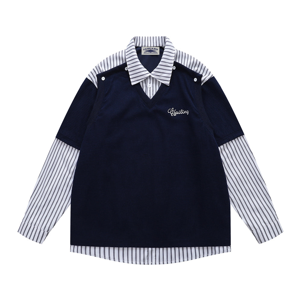 Fake two-piece polo sweatshirt