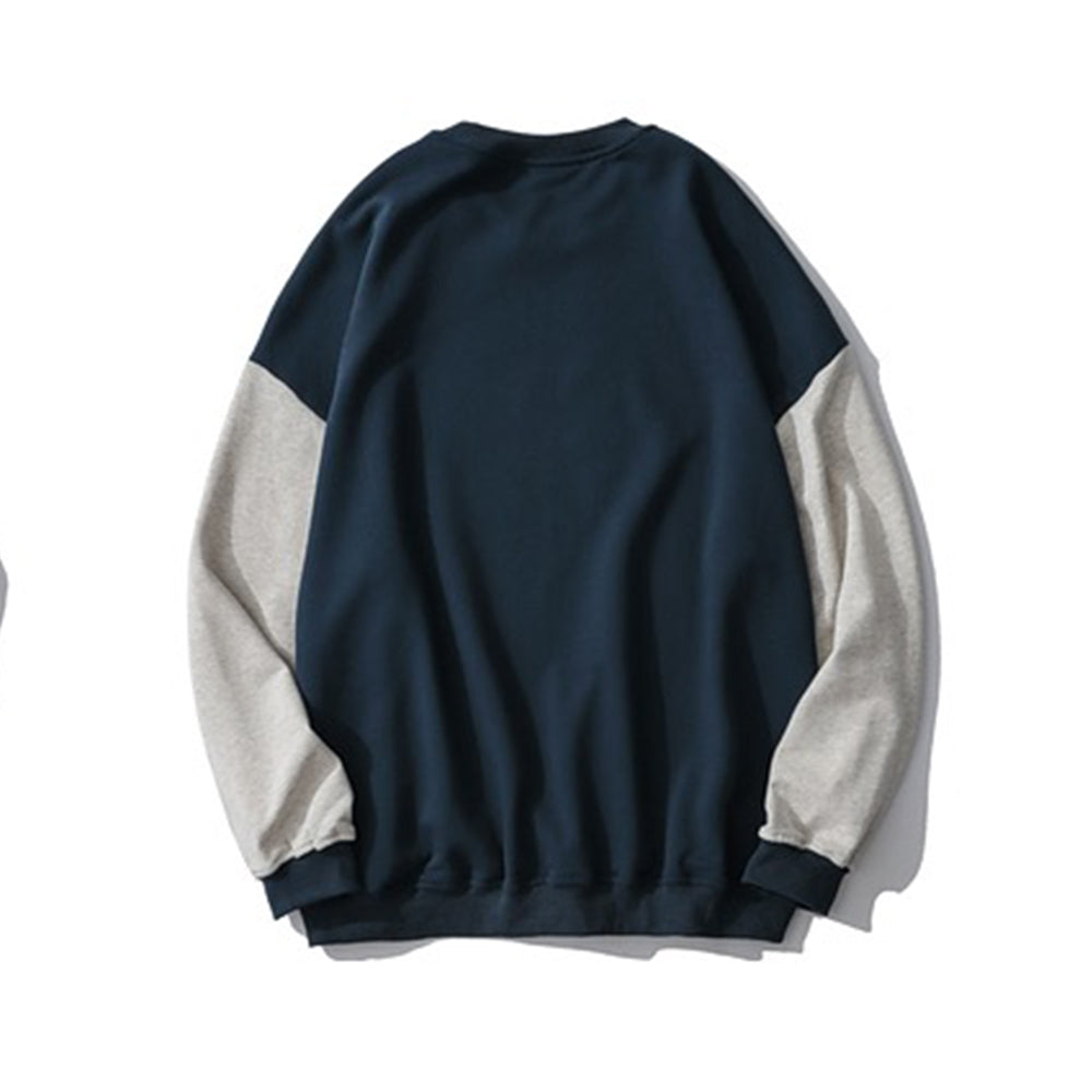 American retro color block crew neck sweatshirt