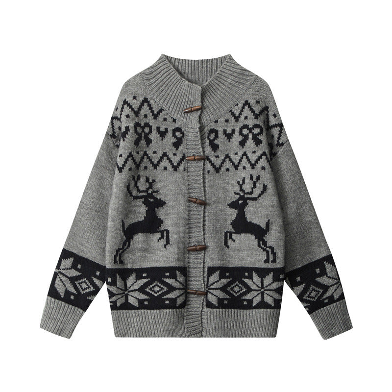 Retro horn button sweater jacket