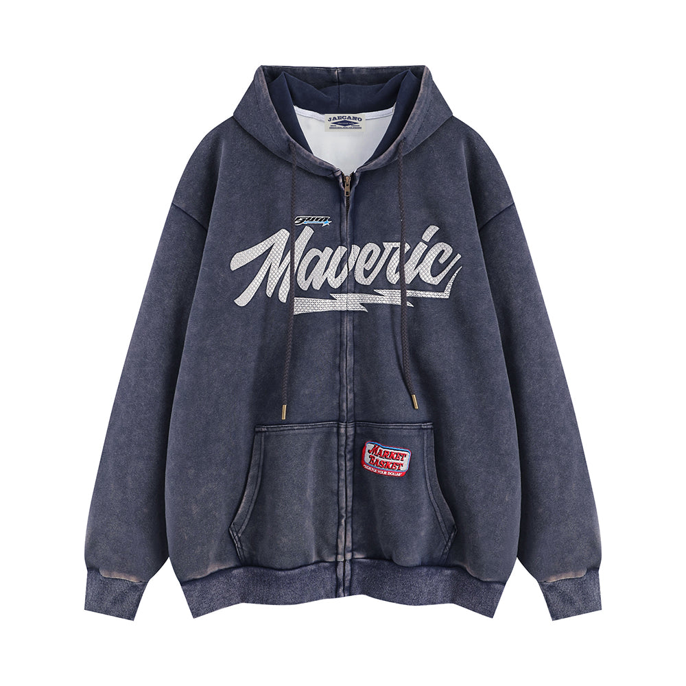 Retro Lettering Hooded Couple Jacket