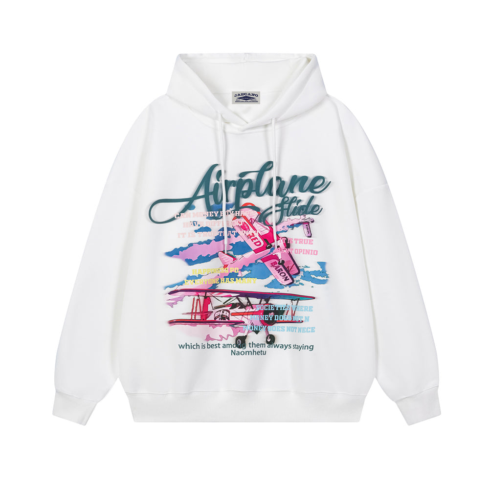 retro airplane print hooded sweatshirt