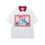 대조적인 색상 만화 짧은 소매