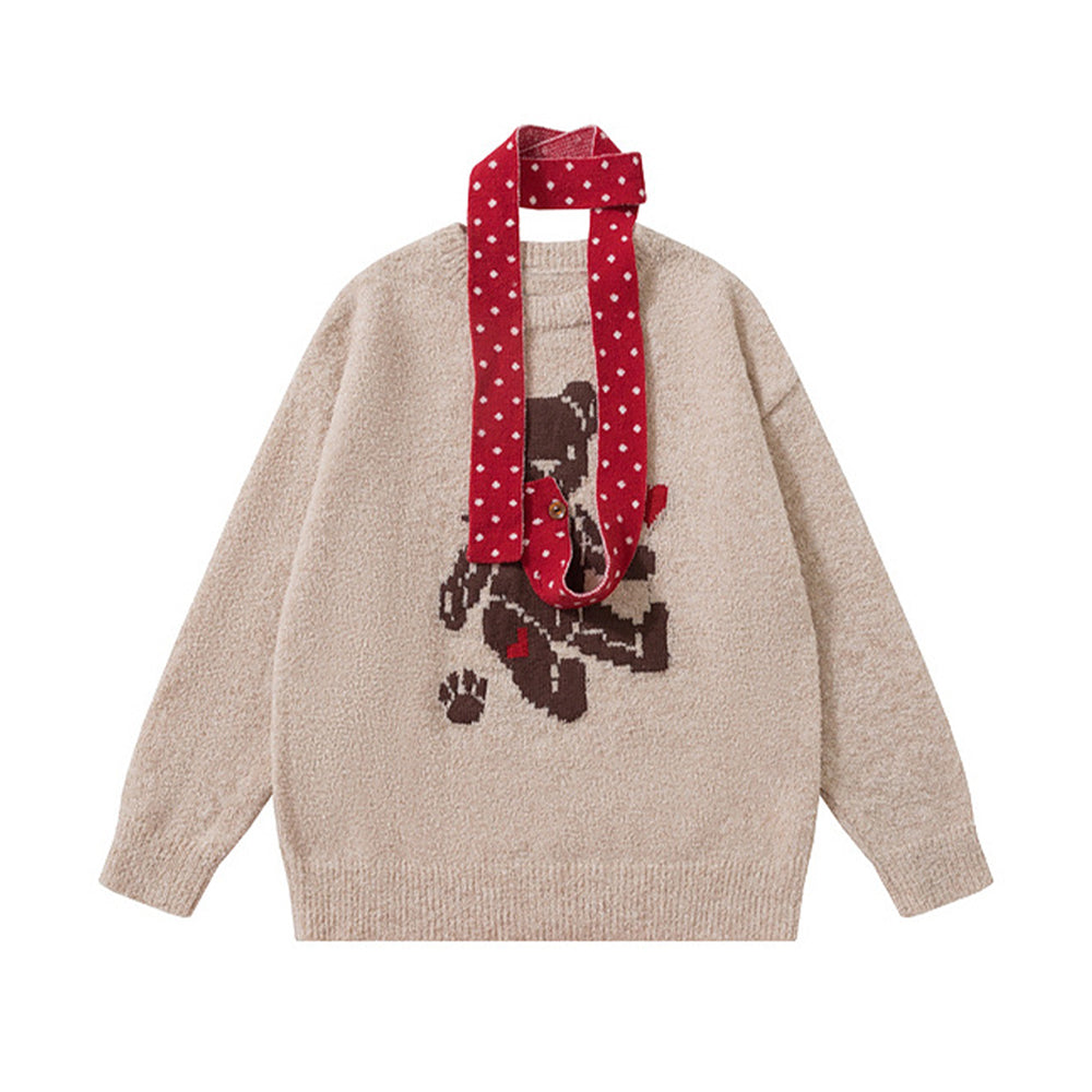 圓領小熊愛心針織衫