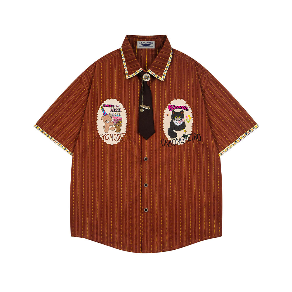 卡通刺綉短袖襯衫