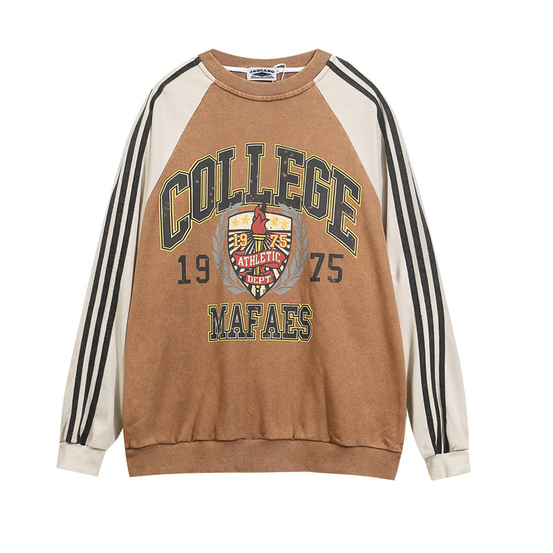 Retro letter print color block sweatshirt