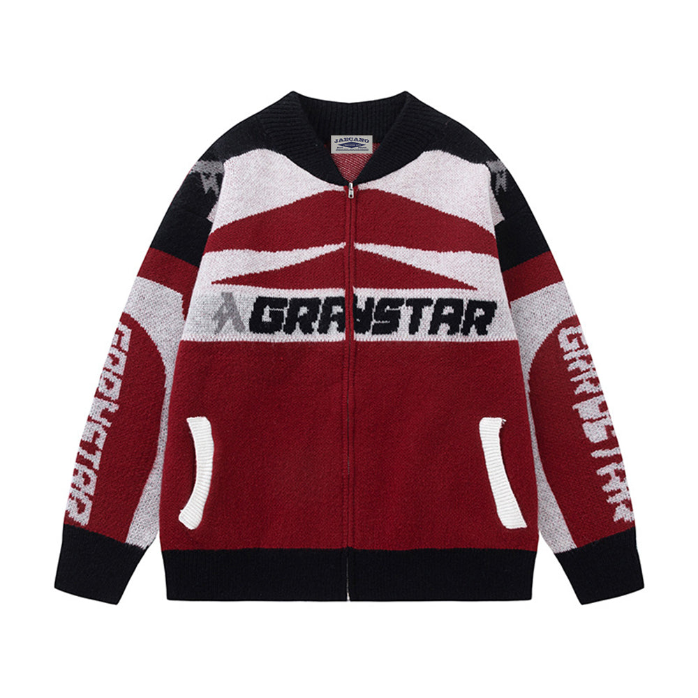 Motorcycle style contrast sweater jacket